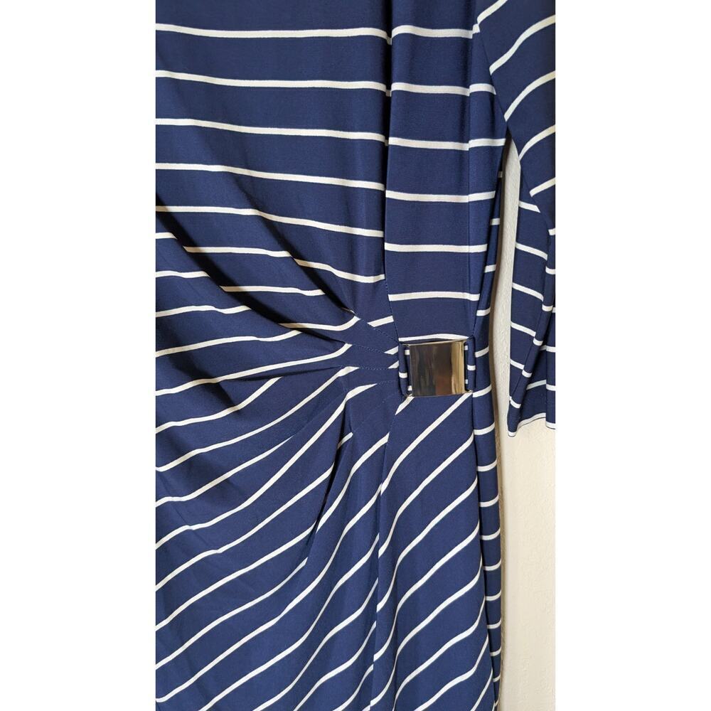 Jessica Howard Stretch Ruched Hip Sheath Dress Navy/White Stripes Size 12P - Picture 3 of 8